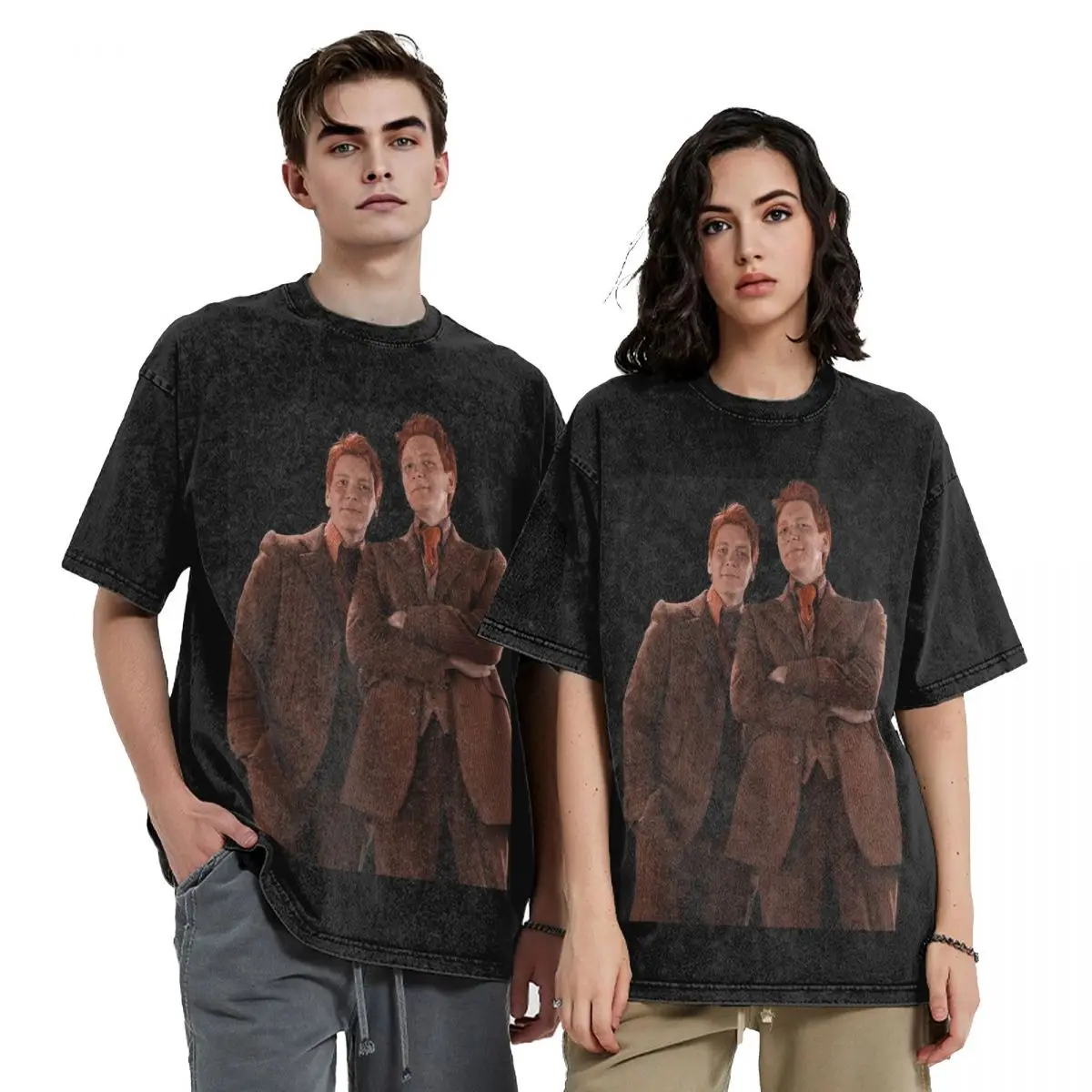 Weasley Twins Printing Fashion Hip Hop Short Sleeve T-Shirts Washed Tops Tees Streetwear T Shirt Cotton for Men woman