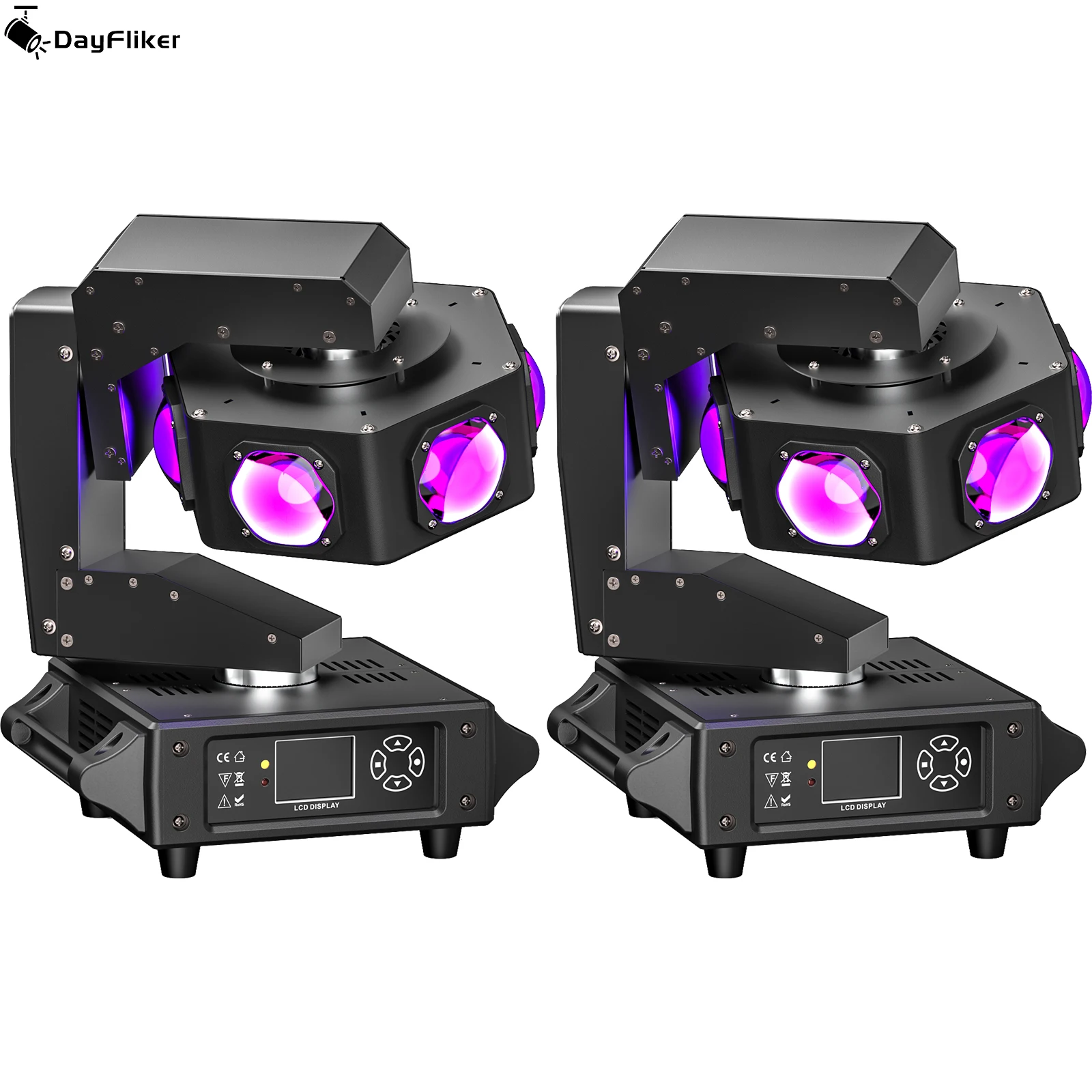 

DayFlicker 2Pcs High Brightnes 240W Moving Head Beam Light 6 LEDs RGBW DMX512 14/16CH Control for Wedding Parties Live Show Bar