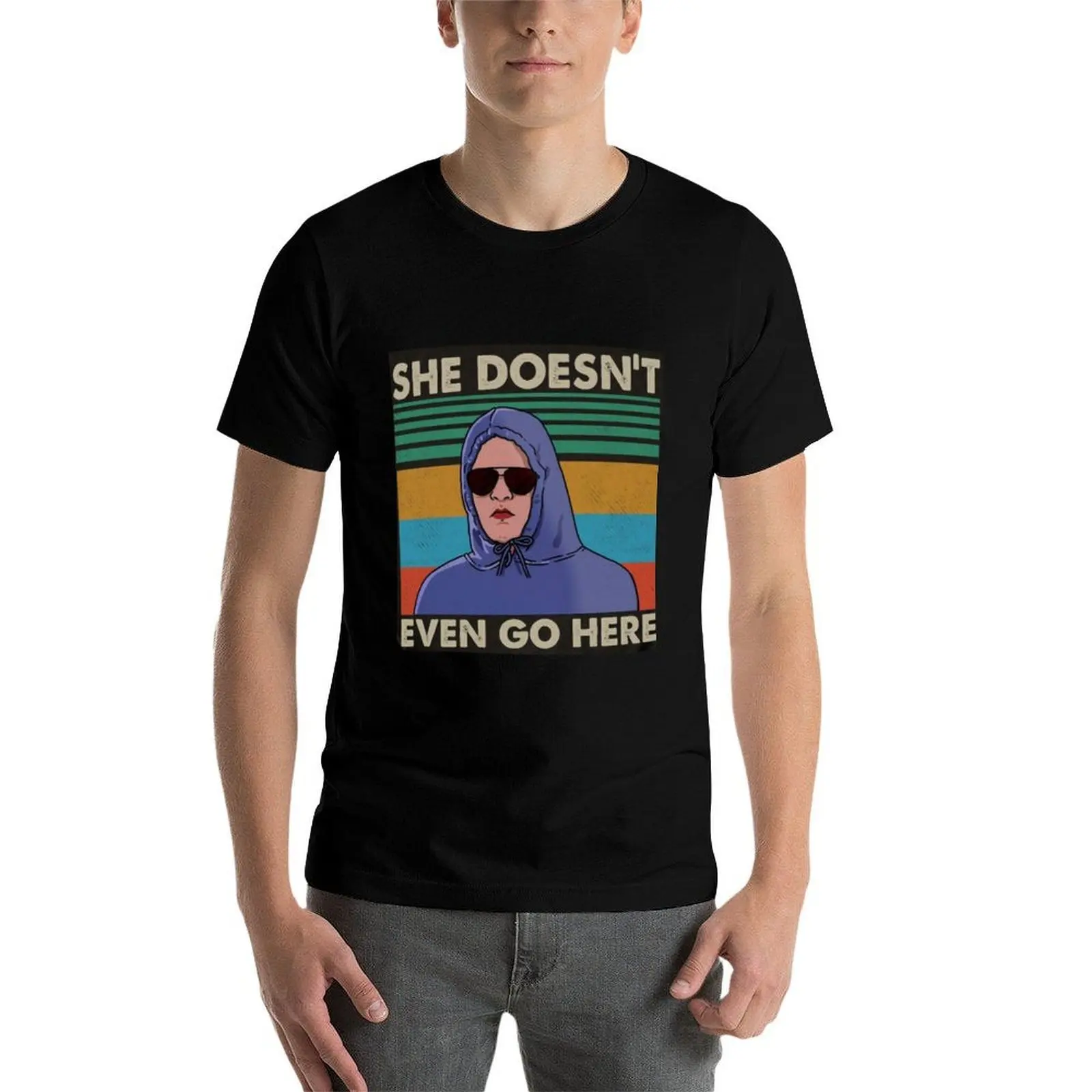 She Doesn’t Even Go Here, Mean Girls Retro vintage shirt T-Shirt Work Basic Short Sleeve Top - view 3