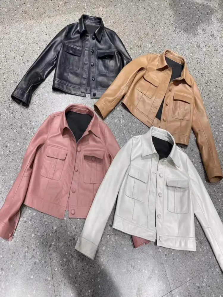 

Motorcycle Real Leather Jacket Women Spring Autumn Genuine Sheepskin Jackets For Solid Color Short Coat Zm