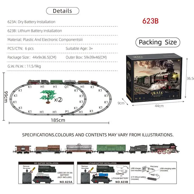 Presente de Natal Retro Conjunto de trilhos de trem a vapor Simulação de trem elétrico Brinquedo para menino