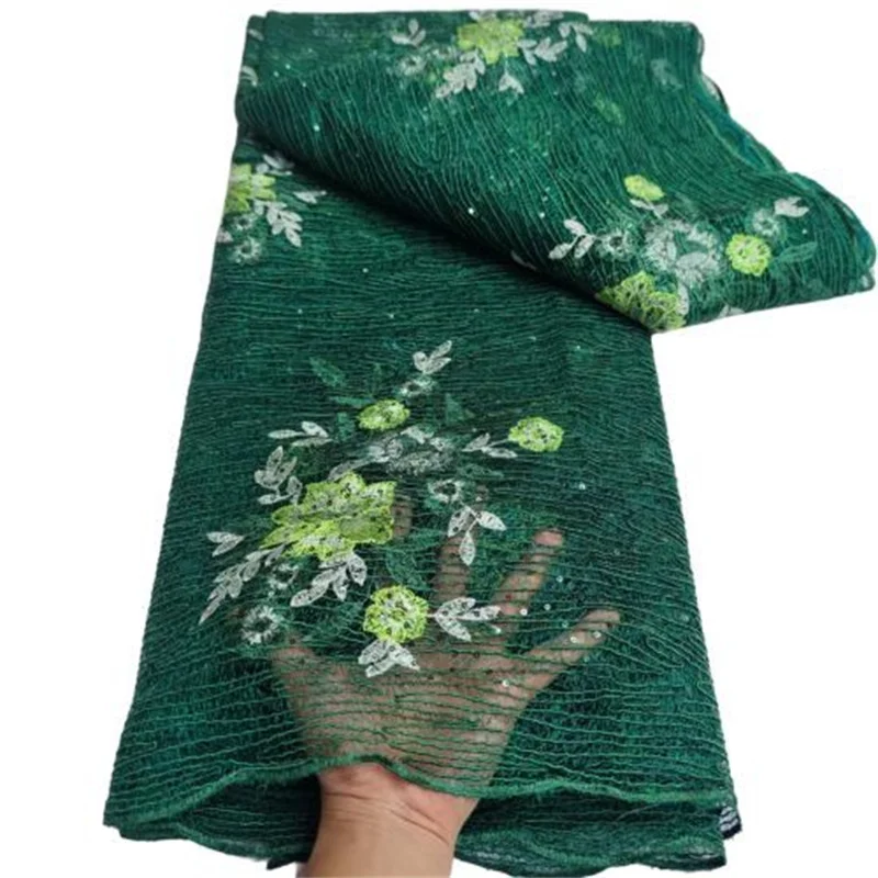 Green Latest Embroidery African Lace Fabric 5 Yards High Quality Nigerian Women Wedding Asoebi French Tulle Lace Material 2022