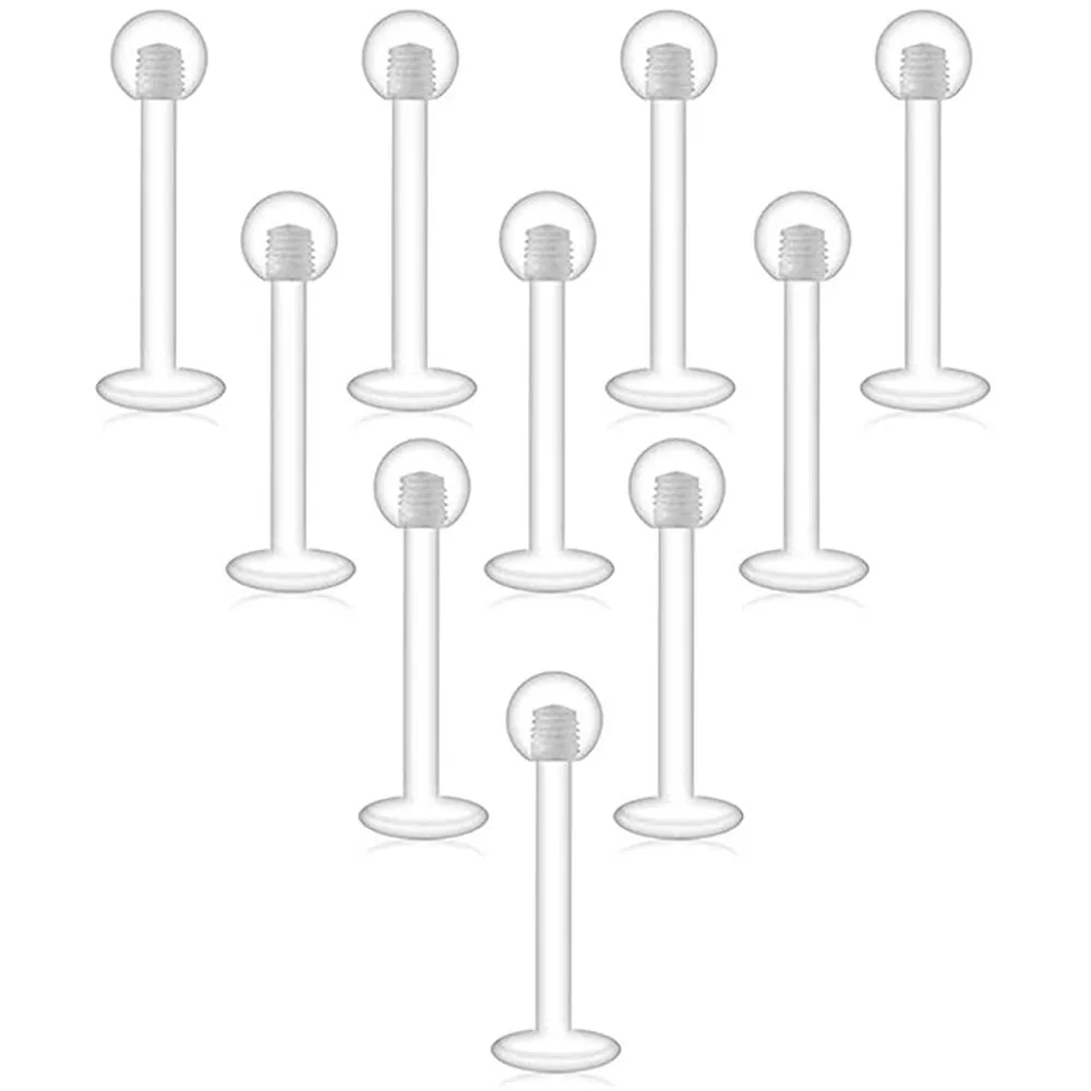 10pcs Clear Acrylic Lip Stud Piercing Labret Ring Set