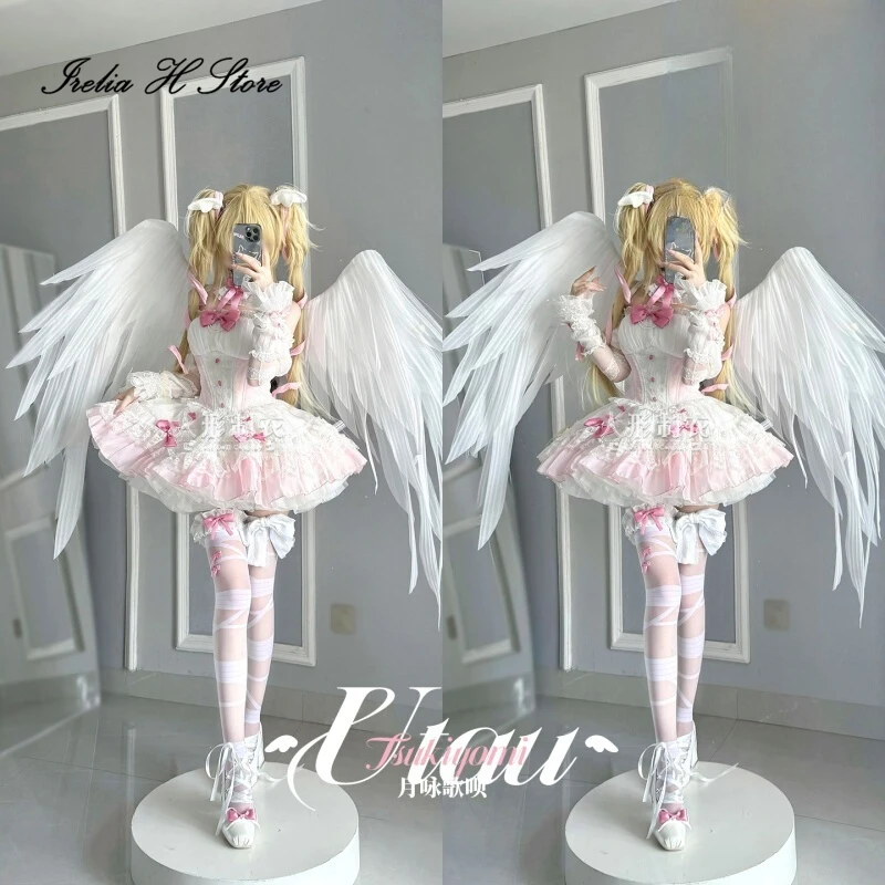 

Irelia H Store аниме Shugo Chara Tsukiyomi Utau костюмы для косплея Angel Tsukiyomi Utau розовое платье женский костюм на Хэллоуин