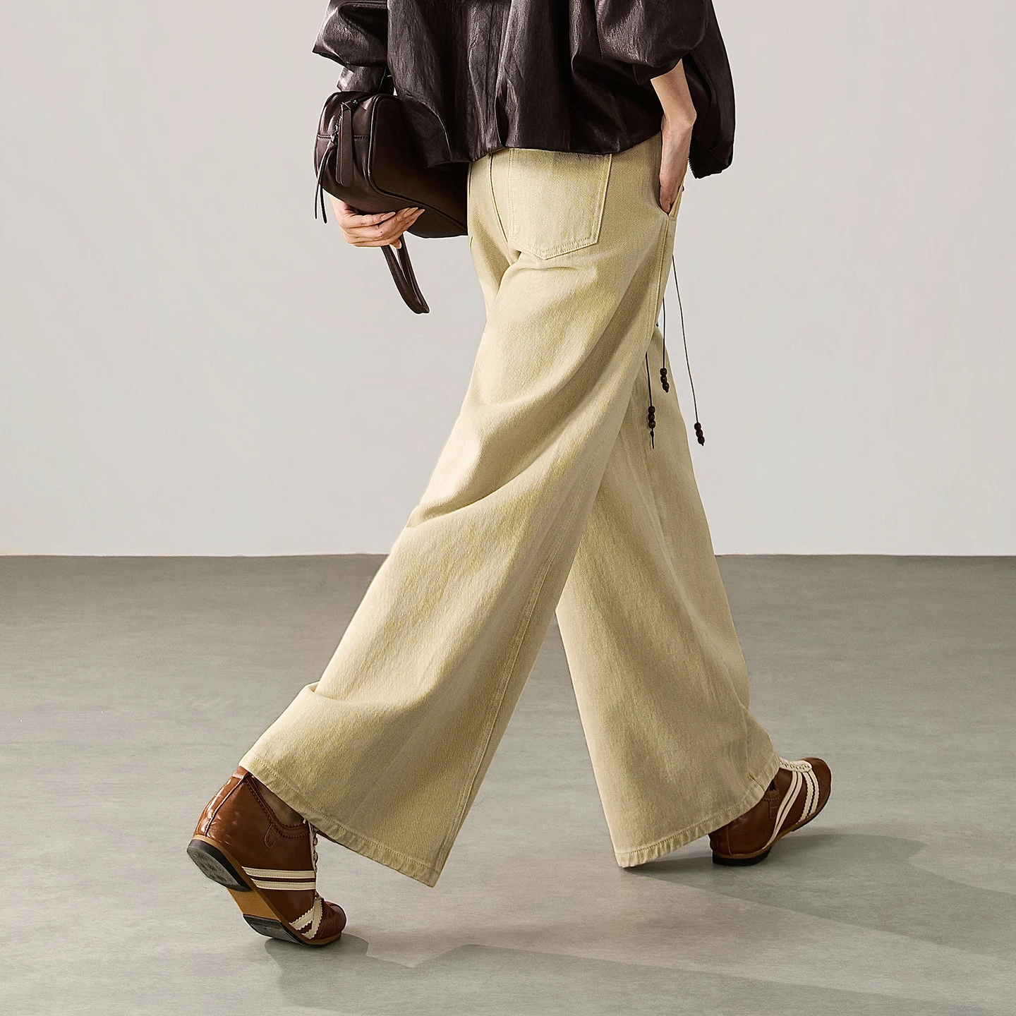 SENTUBILA Women Wide Leg Jeans 2026 Fall Winter Woman Trousers 100% Cotton Detachable Printed Drawstring Denim Pants W63ND8255