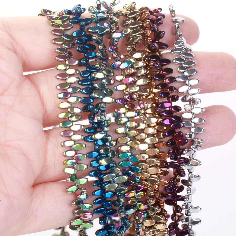 4x2 مللي متر الحجر الطبيعي AB الملونة ثقب مزدوج الأرز شكل الهيماتيت فاصل فضفاض الخرز لصنع المجوهرات عقد دي اي واي سوار 15" #1