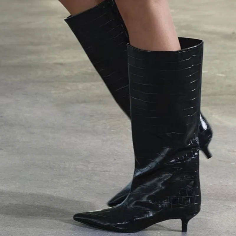 New Autumn Winter Animal Print Cowboy Boots British Style Kitten Heel Riding Boots Pointed Toe Over-The-Knee Boots For Women