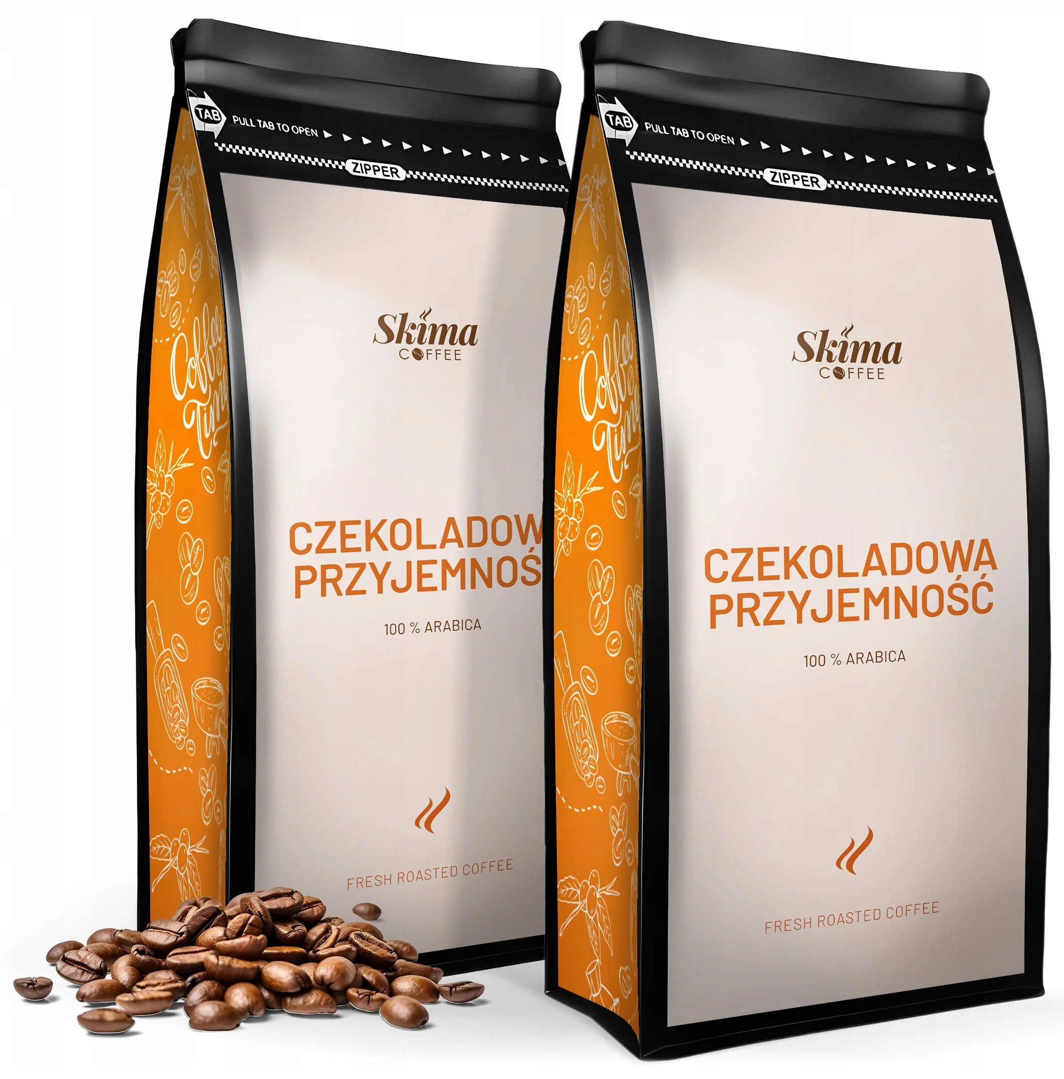 Kawa ziarnista 2x1kg CZEKOLADOWA PRZYJEMNOŚĆ 100%ARABICA do ekspresu+GRATIS