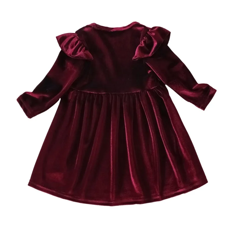 Autumn Spring Toddler Girl Velvet Ruffle  Dress Vintage Dresses Baby Girls Halloween Christmas Outfit Dress