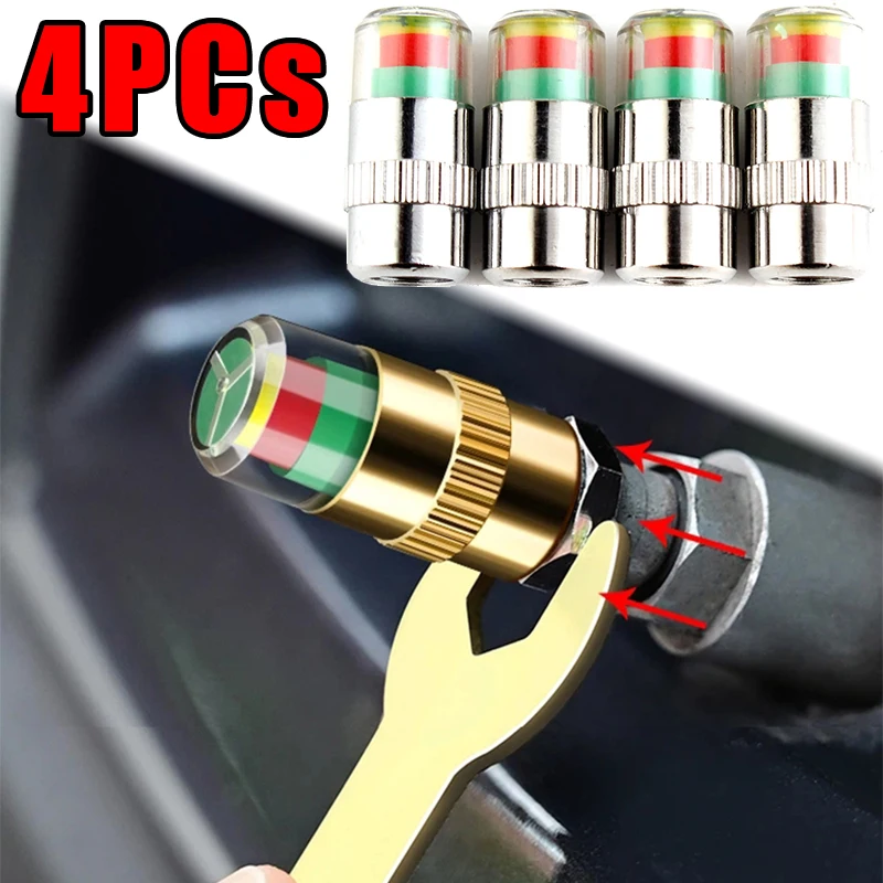 4PCs Motorcycle Car Tire Pressure Monitor Valve Cap Sensor Safety Indicator Eye Alert Tire Pressure Inspection Diagnostic Tool