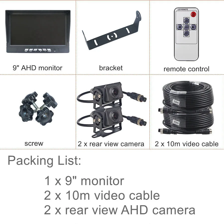 DIYKIT 1920x1080 2CH 9 "AHD IPS Achteruitrijcamera Auto Monitor IP68 Waterdichte Starlight AHD Backup Auto camera Video-opname