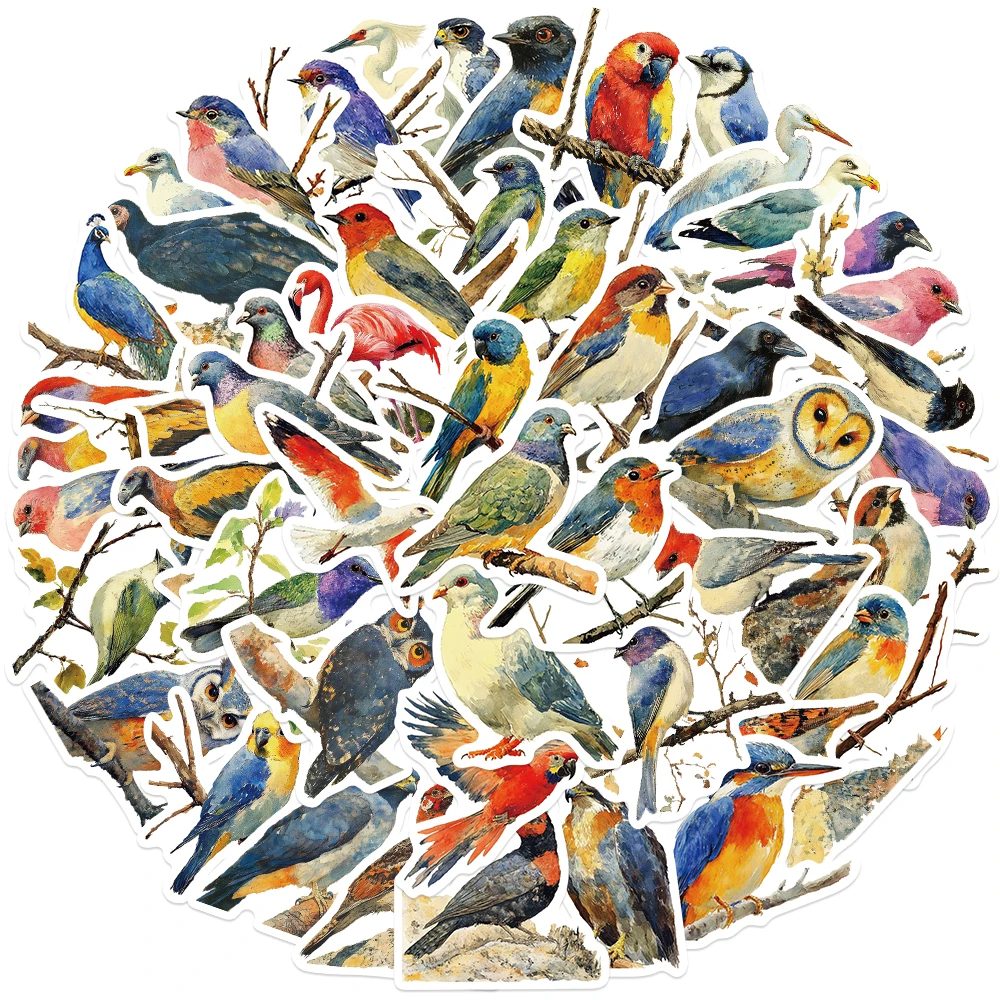 50pcs Strange Birds In Watercolor Painting Stickers Cartoon Animal Decal DIY Notebook Journal Guitar Suitcase Stickers For Teens