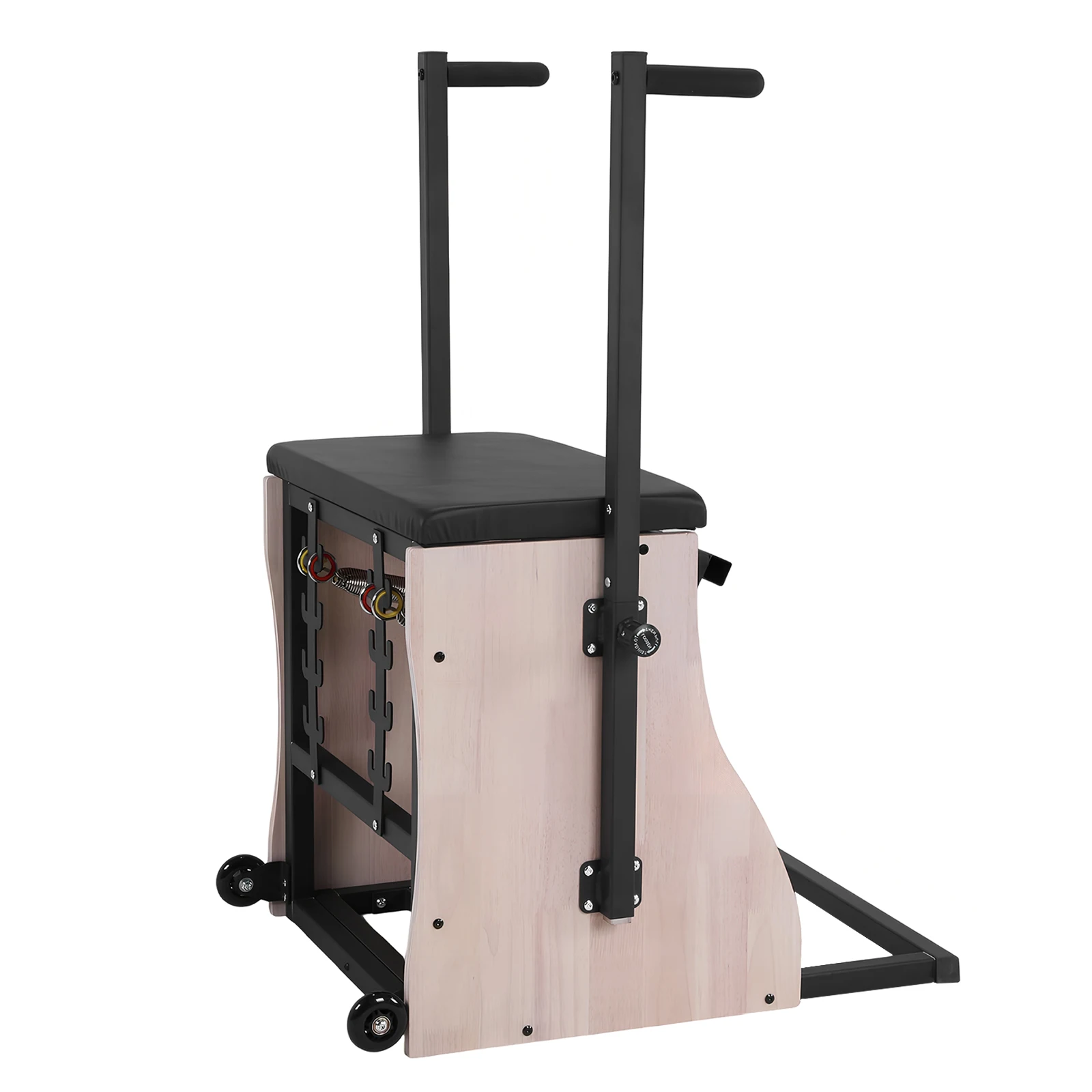 

Oak Wood Pilates Combo Chair with Adjustable Resistance with Springs Split Pedal Handles for Yoga Core Training Rehabilitation