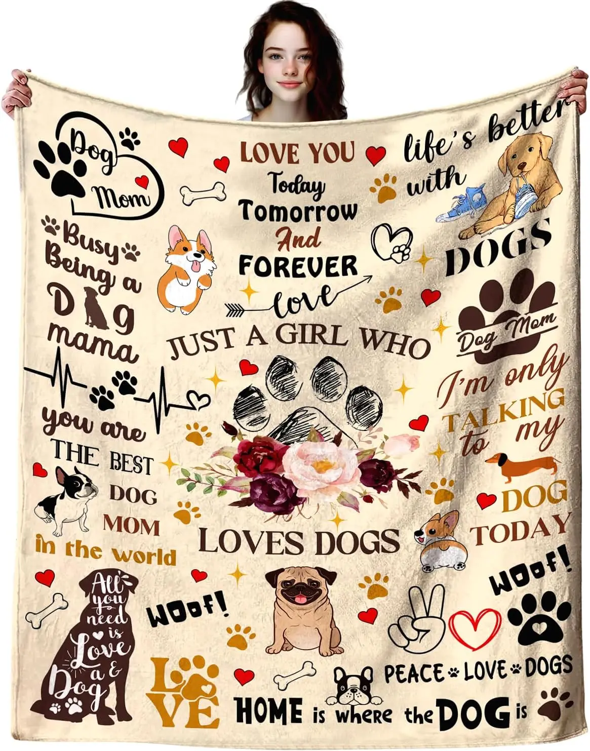 Dog Gifts Blanket for Pet Owners, Lovers, Adults, Women, Girls - Cute Puppies Throw for Christmas, Thanksgiving - 60