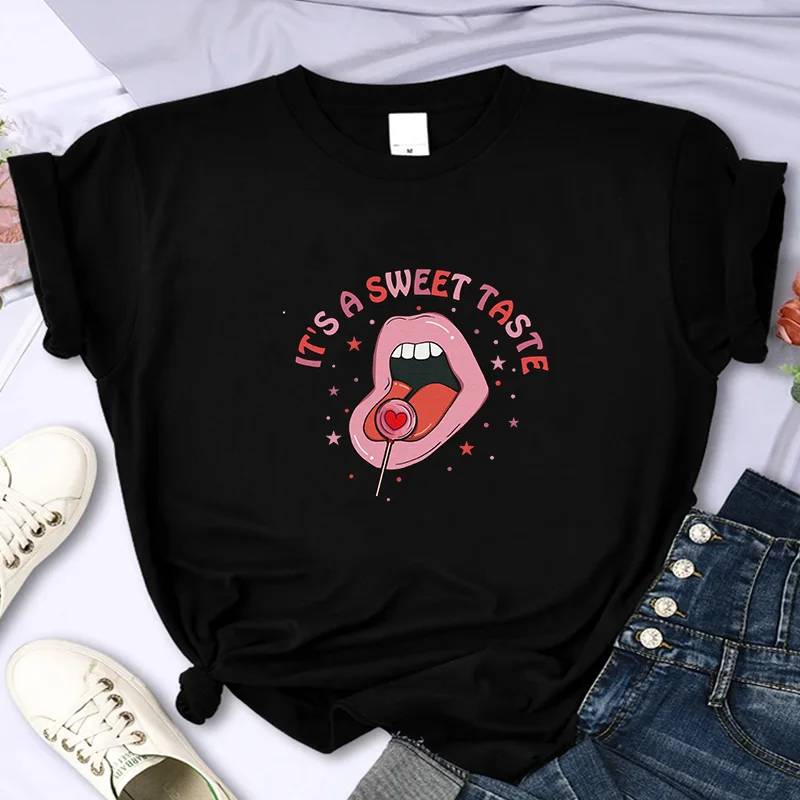 2024 Sexy Lip Sweets  For Women's High-Quality Summer Print T-shirt 100% Cotton Casual Oversized Y2k Personality Sleeve O-neck