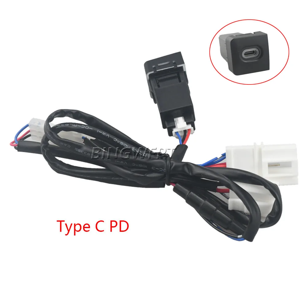 1PC Red Light Auto Phone Fast Charging Adapter Car Charger Type C PD USB Interface Socket Switch For Volkswagen Bora 2008-2012