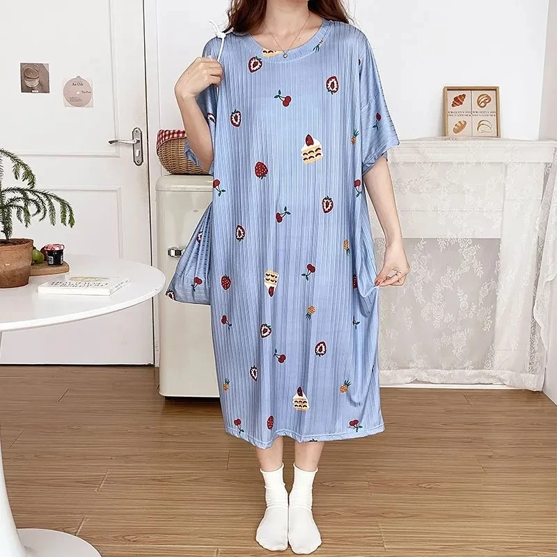 Plus Size 5XL Summer Nightdress Short Sleeve Nightgown Vintage Dress Casual Loose Homewear Lady Comfortable Sleepdress