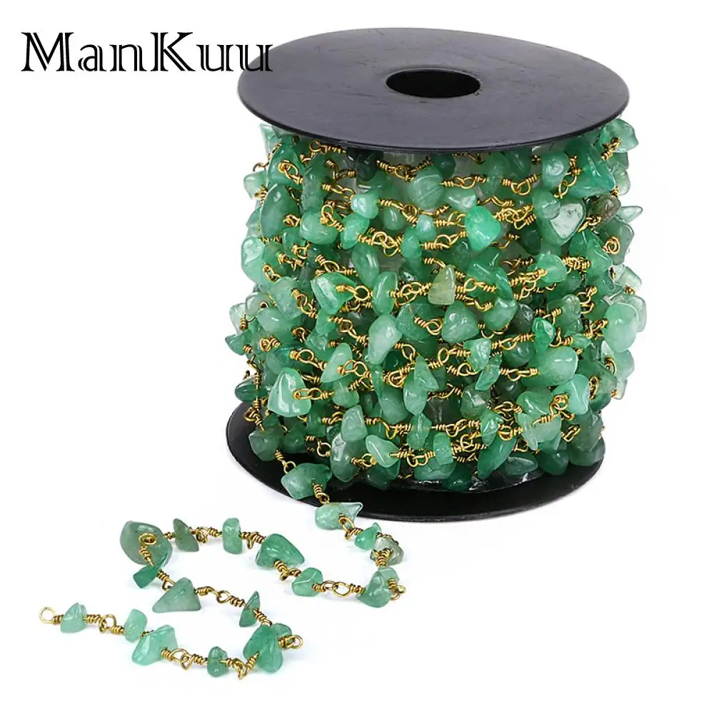 

Mankuu DIY Gold Plated Brass Wire Wrapped Aventurine Rondelle Bead Nugget Chips Beads Link Rosary Chains Jewelry Findings 5m