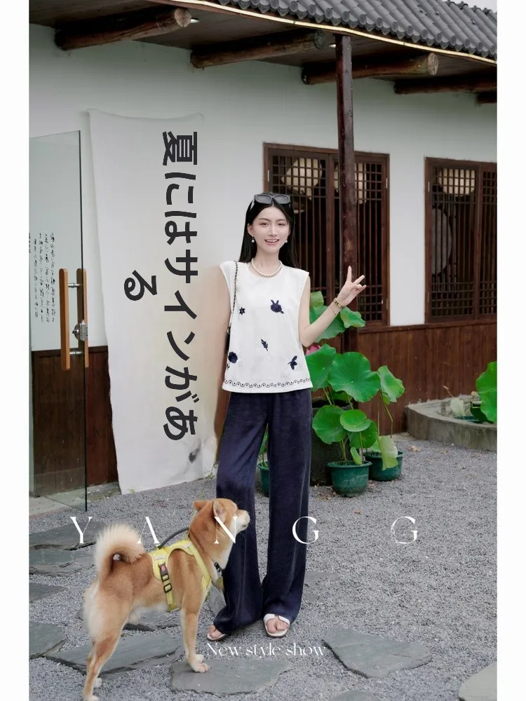 

YANG GZ Secret Rabbit Cotton Linen Sleeveless Casual Shoulder Top Women's Fashion Original Design Summer New Style