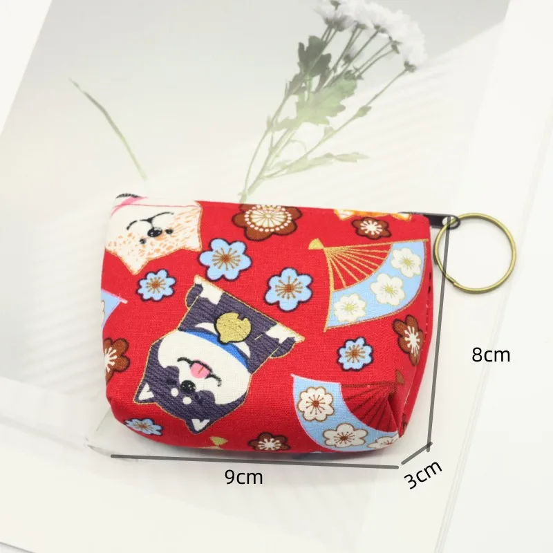 24pcs Random Color Unisex Retro Japanese Cat Canvas Coin Purse Card Key Mini Purse Pouch Bag Small Zipper Coin Wallet