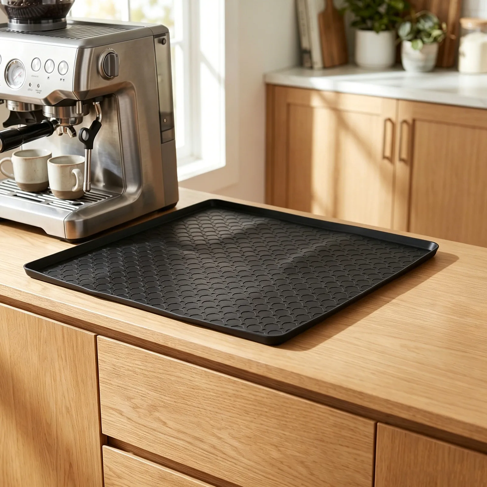 Silicone Waterproof Non Slip Trash Can Mat Raised Edge Cornerfit Kitchen Floor Scratch Protection Tray Under Garbage Can Spill