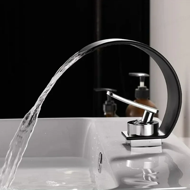 

Gold Waterfall Basin Faucet Brass Bathroom Mixer Tap Hot Cold Deck Mounted Vessel Sink Faucet