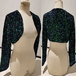Bling Bling Sequined Bride jacket Prom bolero Wedding jackets for 3/4 Long Sleeve Party Coat Bridal Jacket Customized