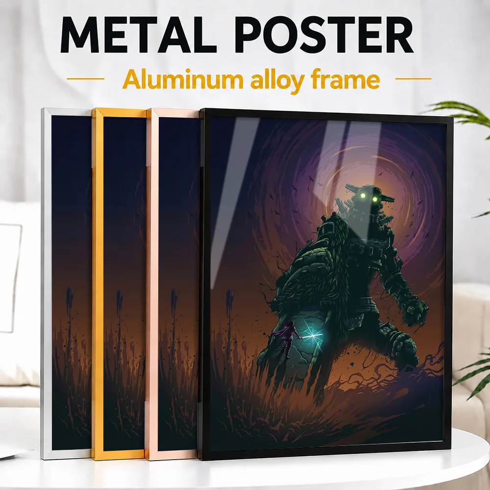 Heroic Battle Against Giant Colossus Metal Poster With Aluminum Alloy Frame Personalized Painting Style Wall Art For Bedroom