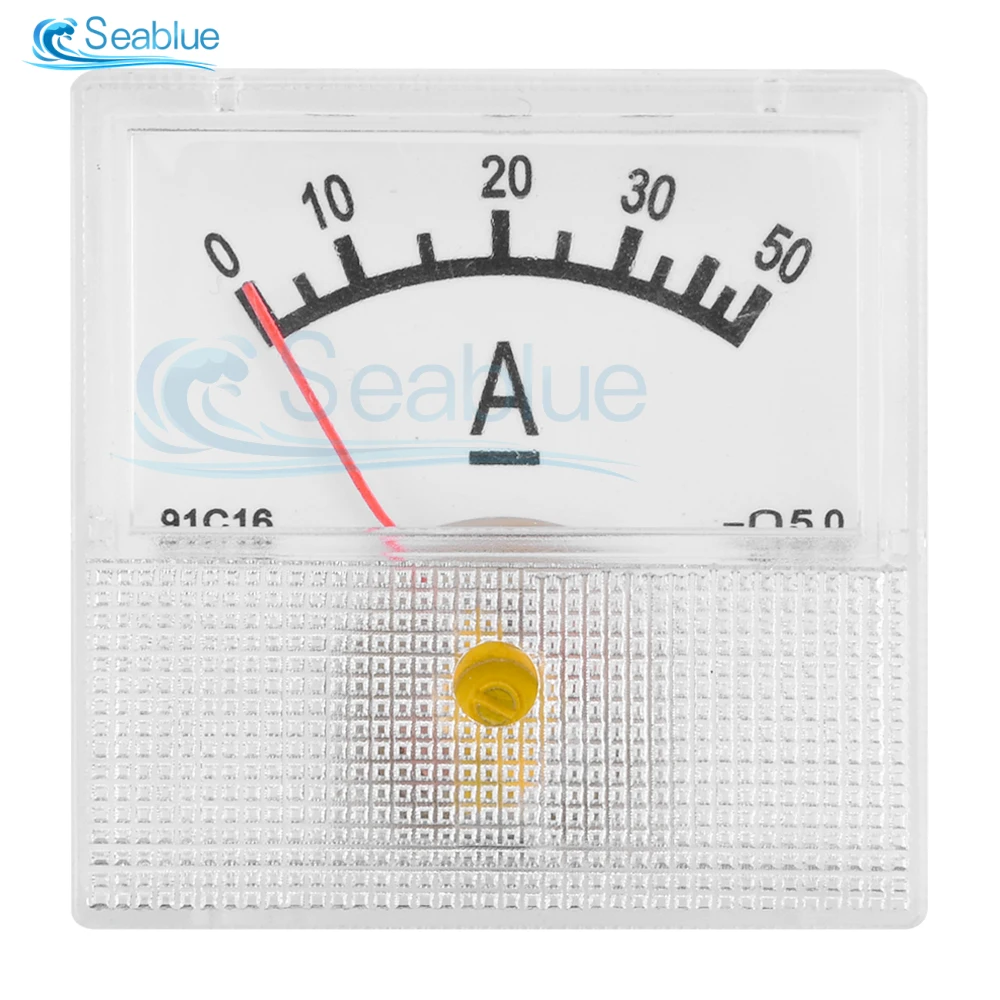 91C16 DC 10A/20A/30A/50A MINI Ammeter Panel Square Current Meters 5000W 75MV Ampere Meter Small Size Pointer Current Tester