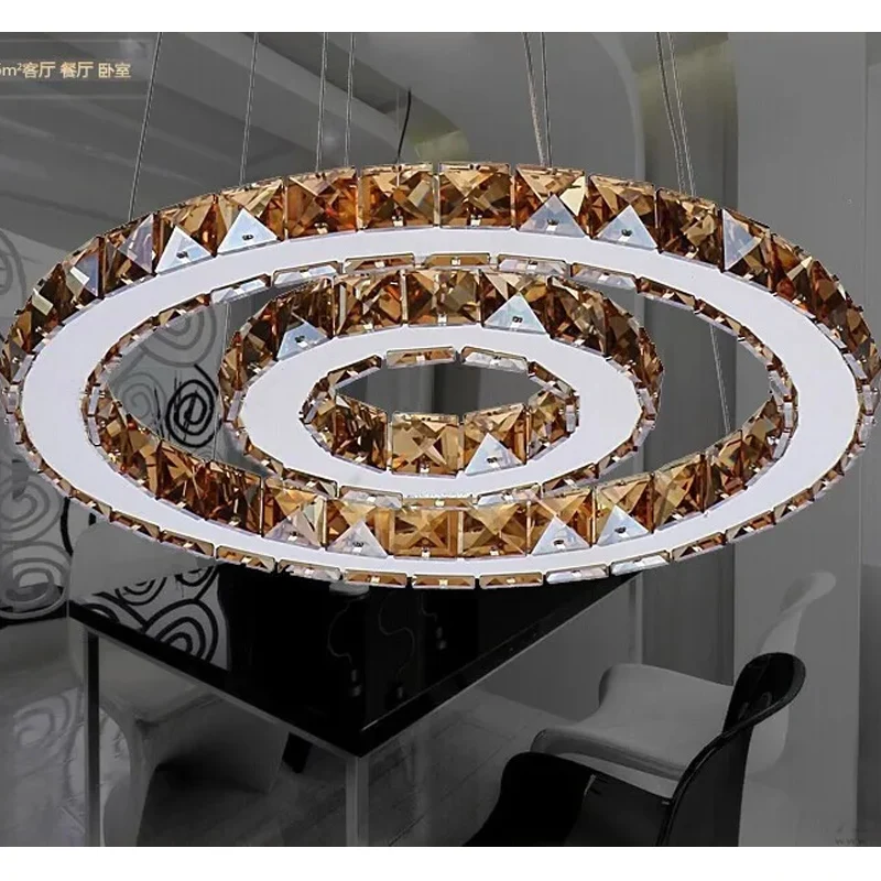 2 rings LED Chandeliers Creative round restaurant modern crystal lamp living room dining room lighting garden golden lamps