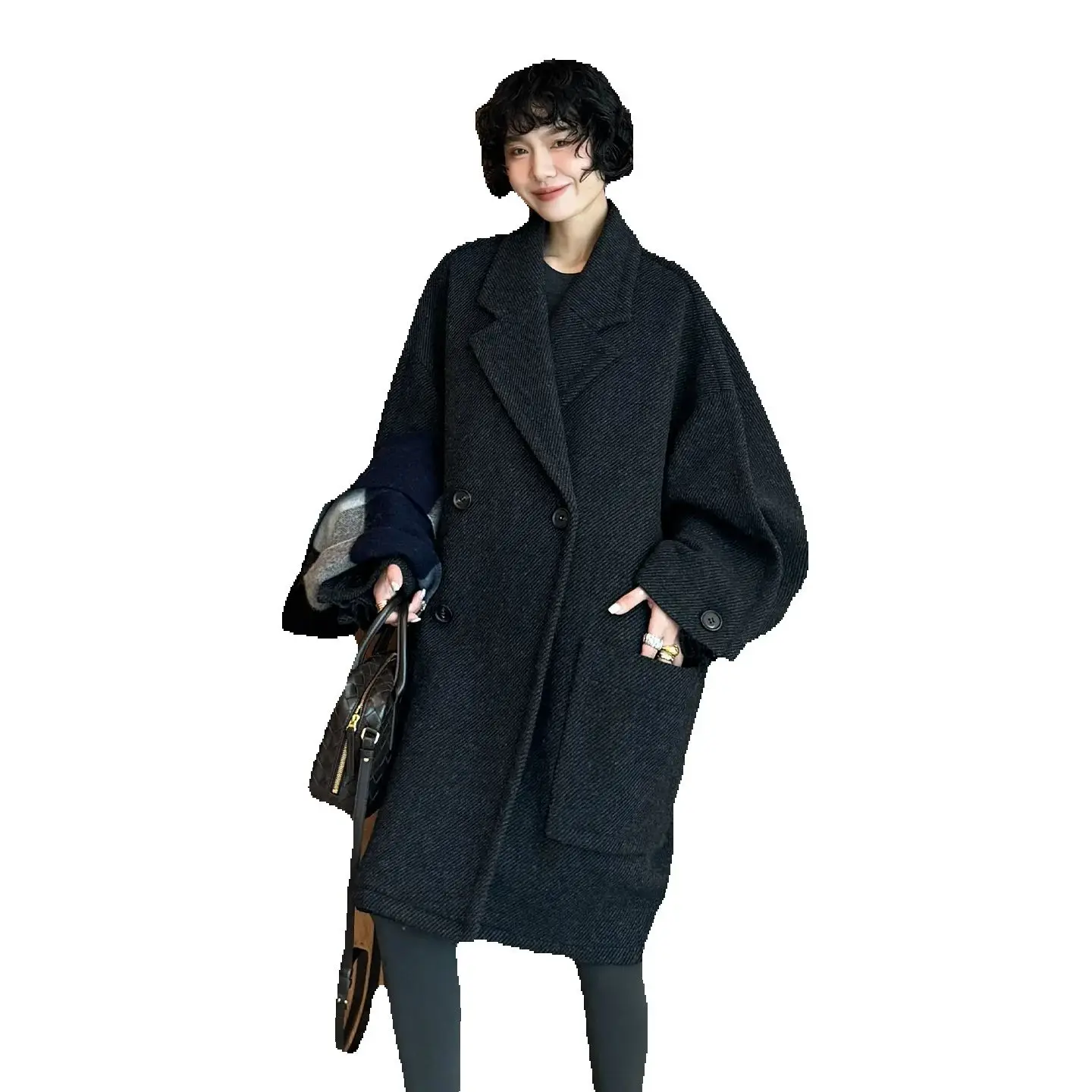 

New women's winter loose mid-length woolen coat with wool