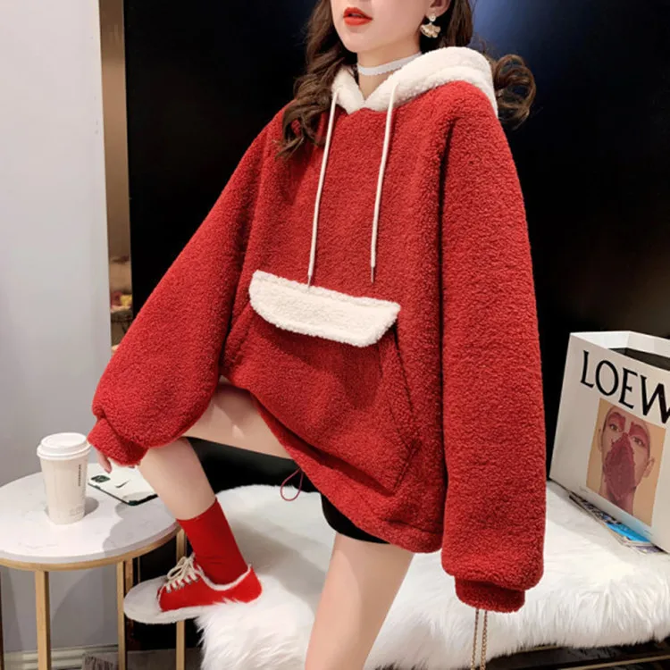 Winter Pullover Sweater Women Tops Cap Hodies Boho Casual Pocket Long Sleeve Pull Female Solid Warm Sweaters Pullovers