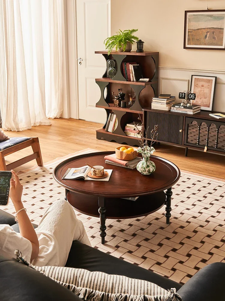طاولة القهوة الفرنسية الرجعية الخشب الصلب شقة صغيرة غرفة المعيشة طاولة القهوة المستديرة #2