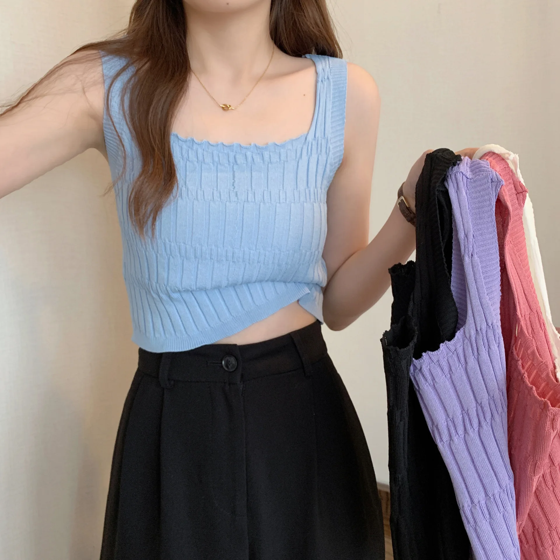 

Y2K 90S Vintage Cropped Top Woman Korean Fashion Kpop T-shirt Women Summer Knitted Knitwear Tanks Camis Sexy Tee Shirt Clothes
