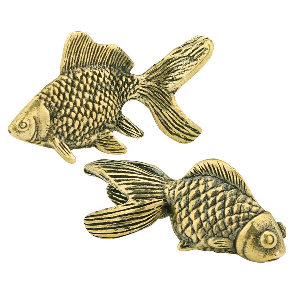 2Pcs Exquisite Brass Fish Sculpture Style Feng Shui Treasure Ornament for Abundance Year After Year Desktop Home Decor