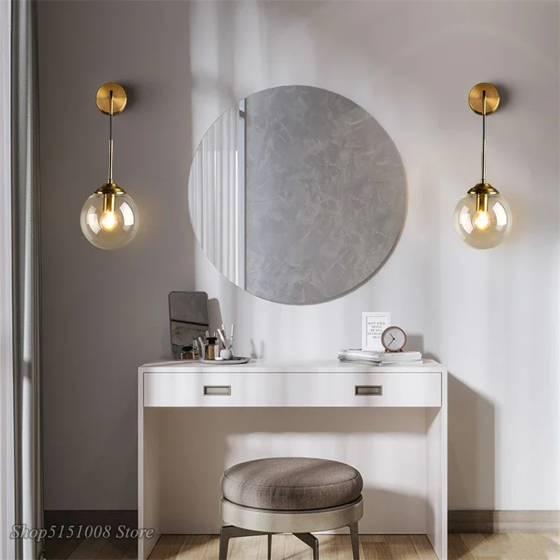 Nordic Modern Glass Wall Lamps LED Luxury Round Vintage Ball Bathroom Mirror Beside Lamps Bar Indoor Creative Retro Wall Lights