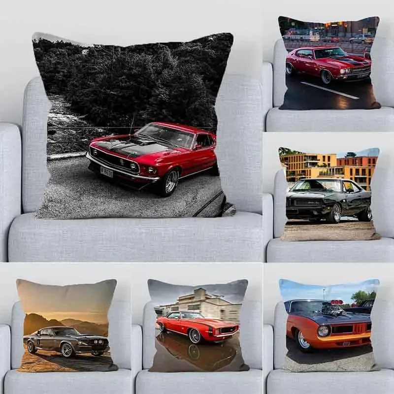 Office Home Decor American Muscle Car Printed Pillow Cover Seat Cushion Cover