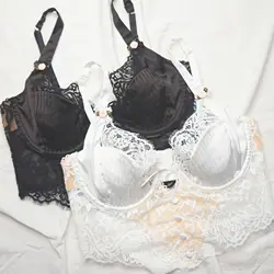 Ultra-thin lace sexy bra anti-sagging gathered underwear women's big chest show small bralette single piece lingerie