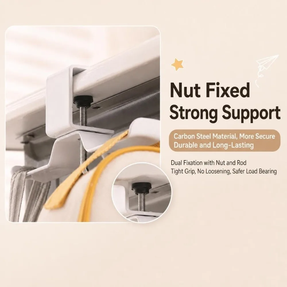 1Pc Durable Adjustable Desk Side Bag Hook No Drill Dual Hook Backpack Hanger Heavy Duty Table Edge Storage Hook Study Room
