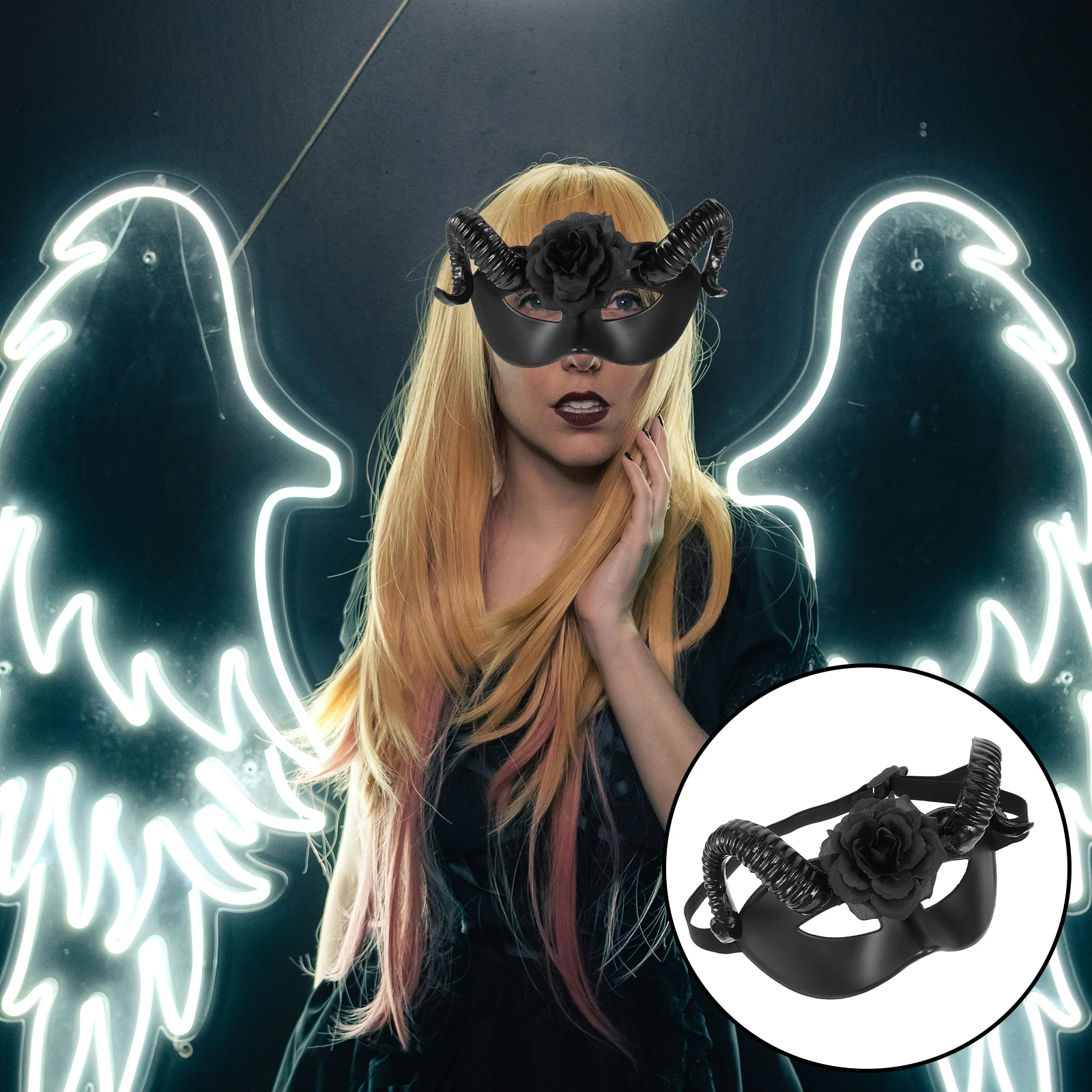 

Halloween Half Face Mask RAM Horns Flower Design Detachable Beast Goat Cosplay Skull Costume Props Men Women Masquerade Party