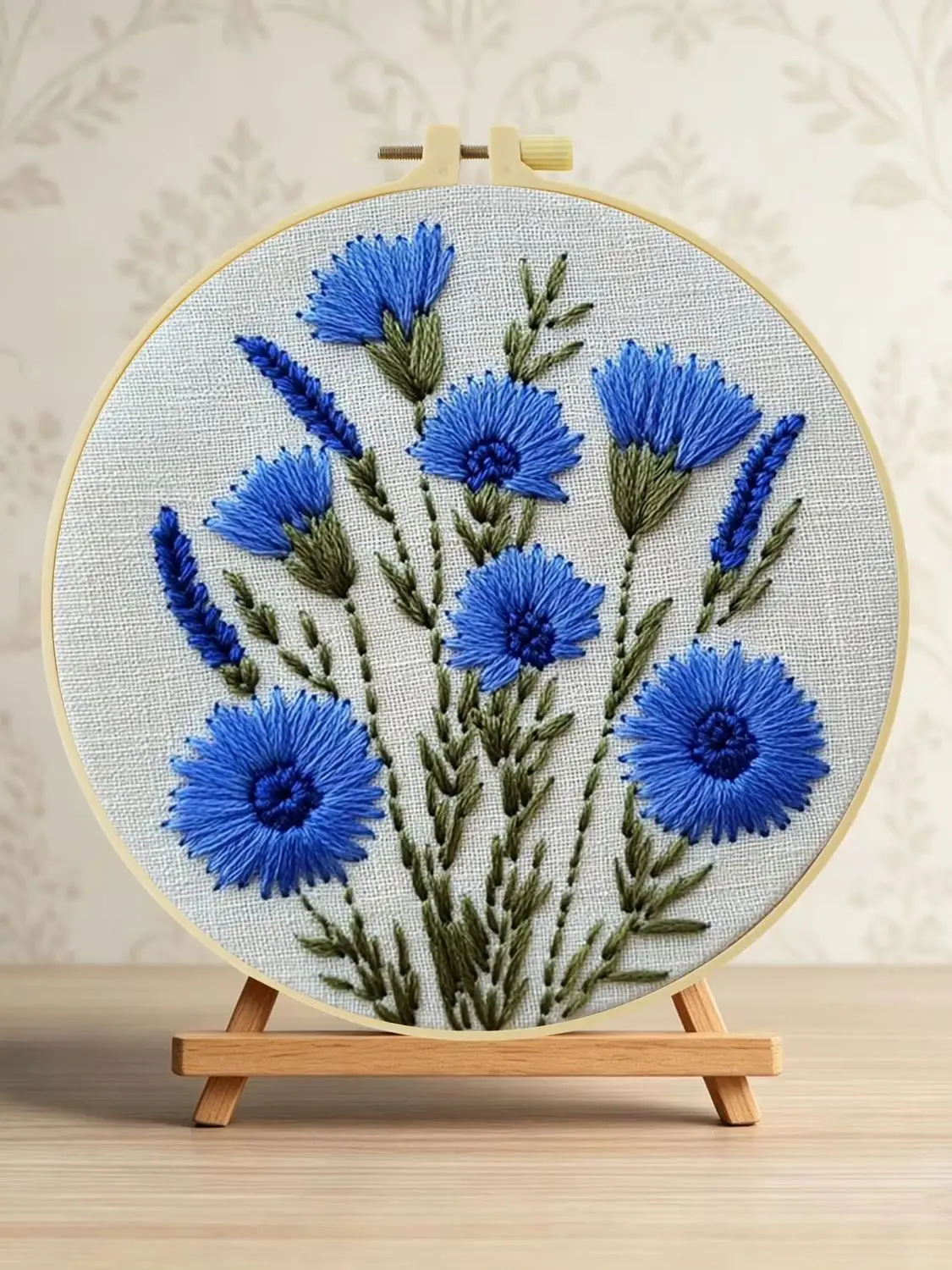 Blaue Kornblumen 1 Stück DIY Stickerei-Material-Set für Anfänger Stickerei-Starter-Kit Kreuzstich-Kunst als Geschenk Nadelarbeiten Handwerk – Detail 1