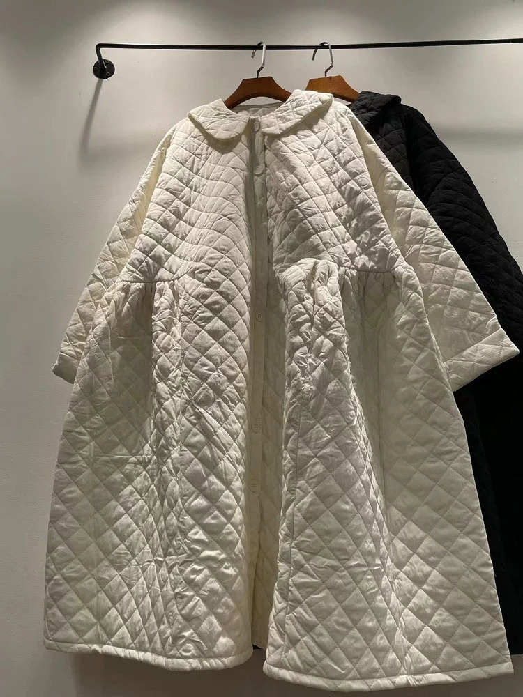 

Winter Long Sleeve Cotton Jacket Women's Loose Fit Overhead Coat Korean Style Doll Collar Anti-Aging Cotton Outerwear