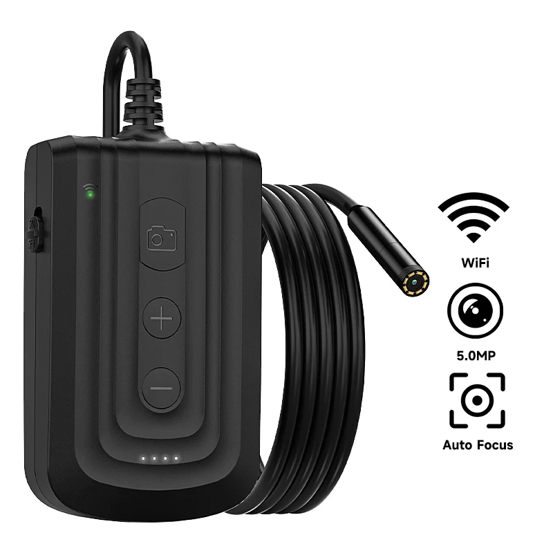 Endoscope WIFI Autofocus, objectif 8MM, caméra d'inspection de tuyaux de voiture sans fil, Endoscope, caméra de plomberie étanche avec 8led 2600mAh