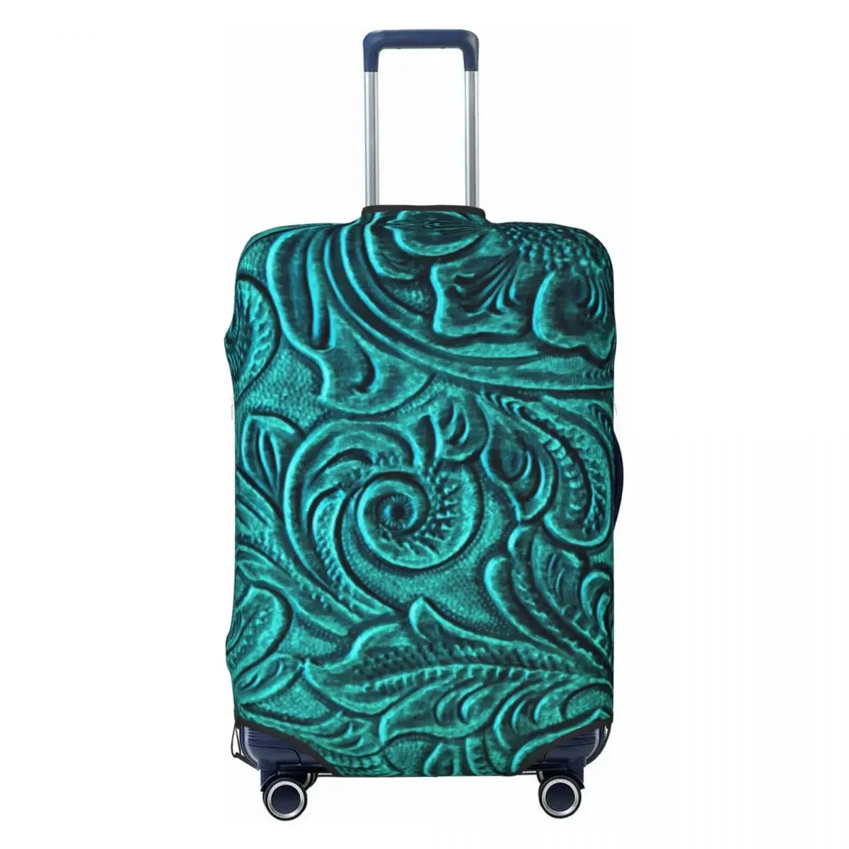 

Custom Turquoise Embossed Tooled Leather Floral Scrollwork Design Luggage Cover Suitcase Protector Covers Suit For 18-32 inch