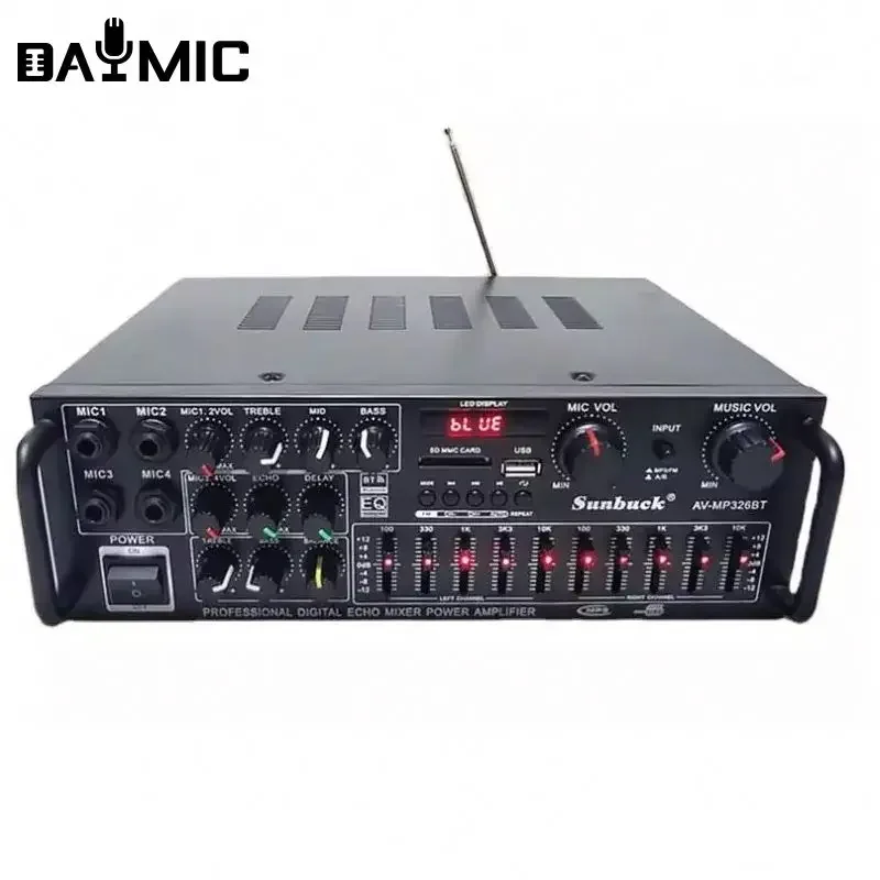 AV-MP326BT 200W Sound Stereo Car Amplifiers Mini 4 Ohm 2CH USB 64GB Disk SD BT EQ Home Amp For Card