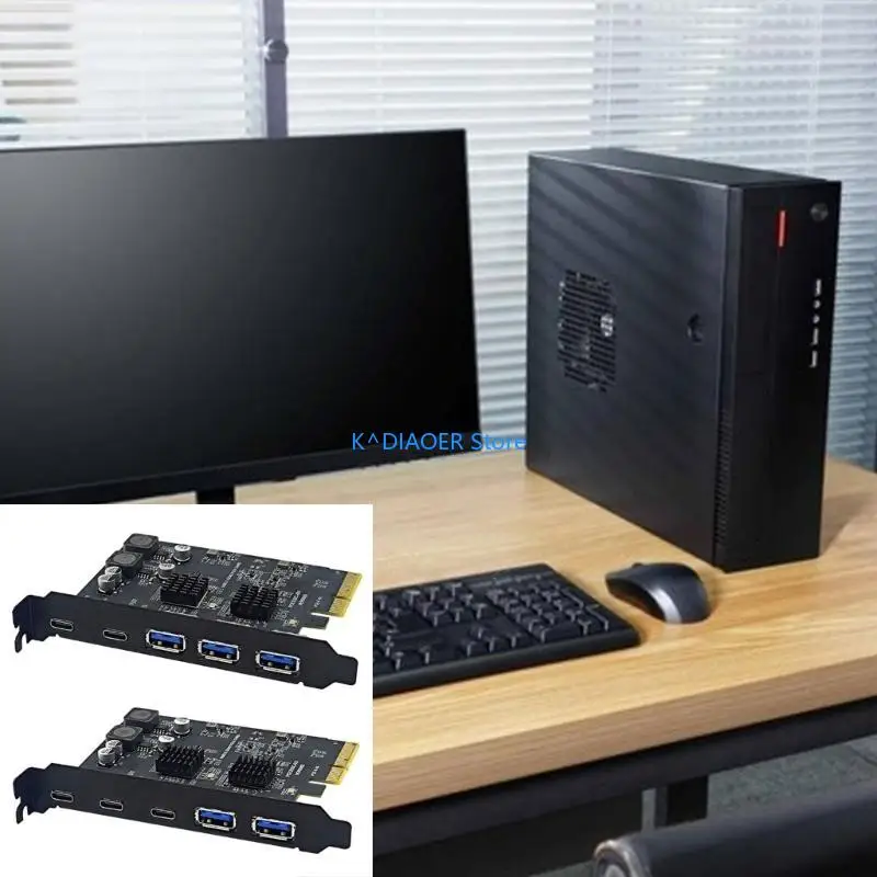 

770D PCIE TO USB3.2 Расширение карта 10 Гбит / с 3USB Тип-A +2TYPE C 5PORT USB HUBS USB3.2 КАРТА расширения для более быстрой