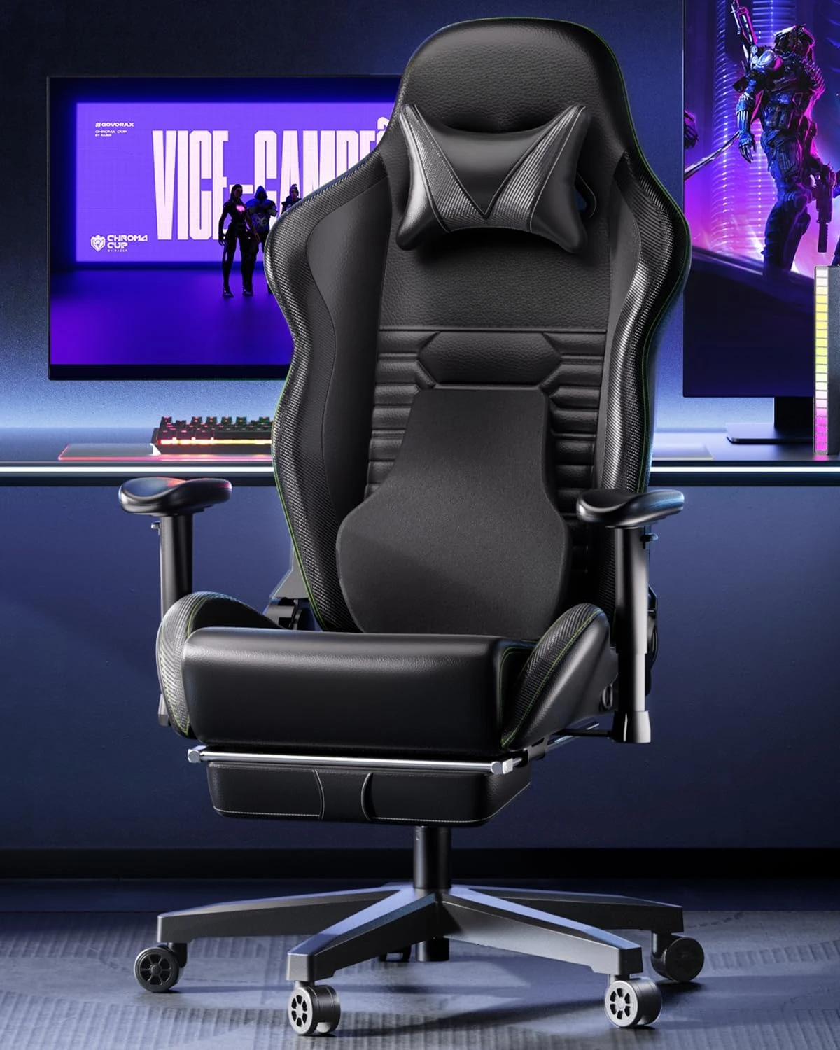 Gaming Chair, Racing Style Gaming Chair with Ergonomic Lumbar Support,Adjustable High Back PU Leather PC Chair with Footrest