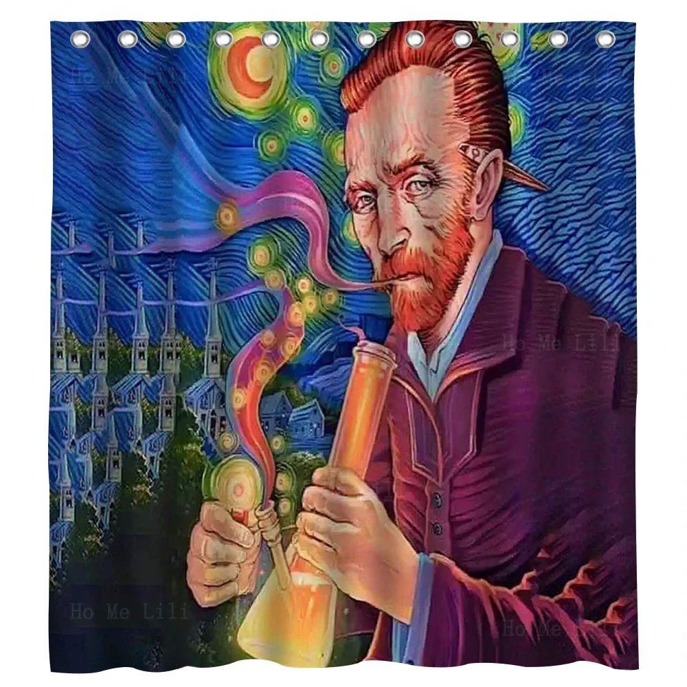 Psychedelic Smoking Weed Portrait Pass The Dutch Starry Night Waterproof Shower Curtain By Ho Me Lili For Bathroom Decor