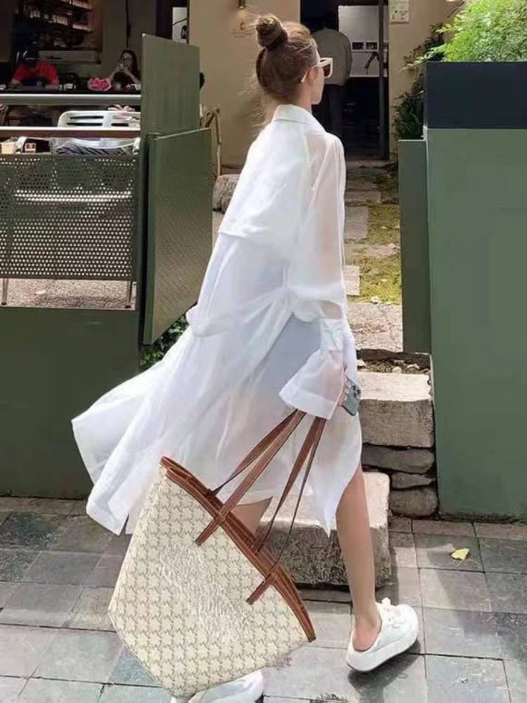 New Summer Women Shirt Lightweight Breathable Coats Long Sunscreen White Women\'s Clothing Tops Loose Fashion Ladies Streetwear