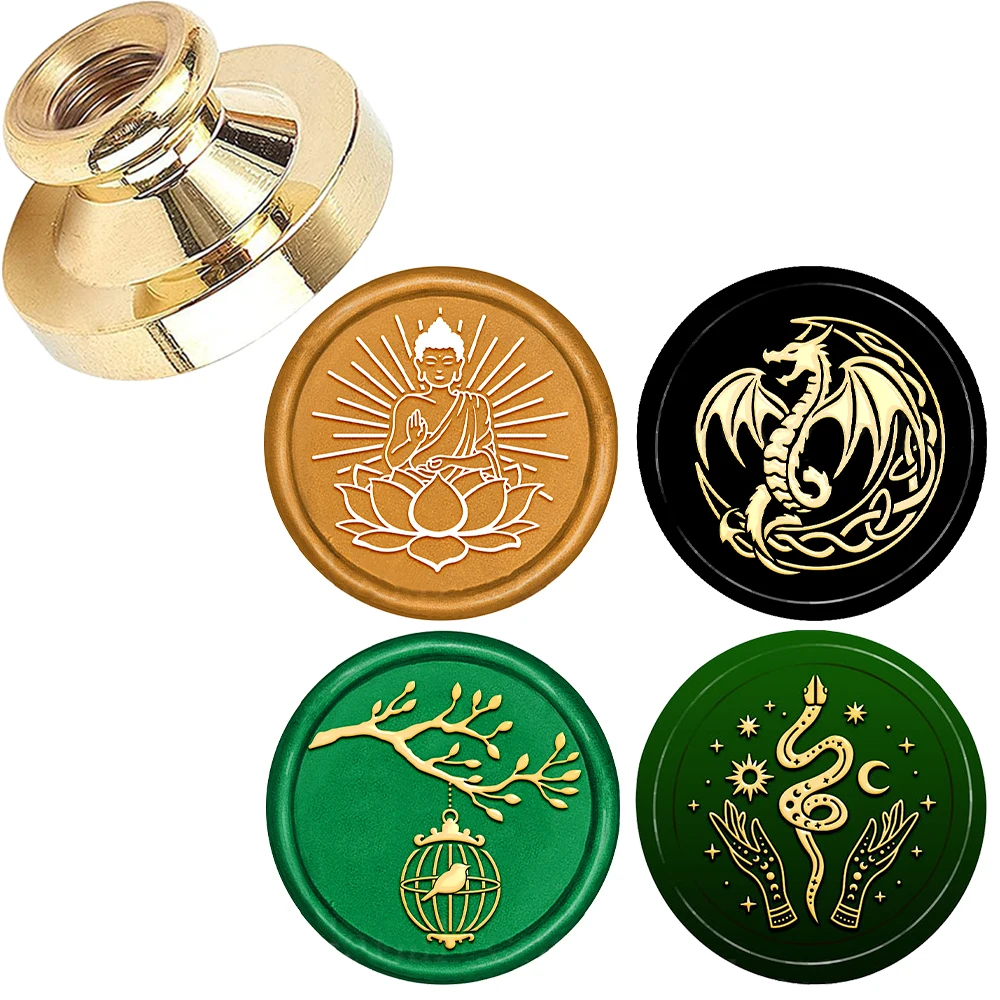 Wax Seal Stamp Brass Head Lotus Flower Mythology Dragon Birdcage Snake pattern for Envelopes Invitations Cards Gift Wrap